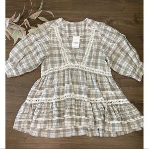 Free People Plaid Lace Trim Top/Dress